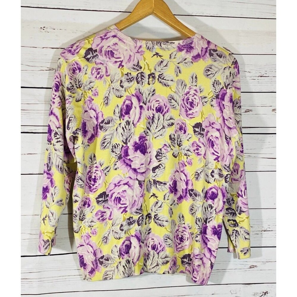 Pendleton Cardigan Sweater Womens Sz Medium Floral Silk Knit 3/4 Button Front - Picture 2 of 10